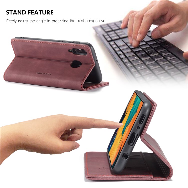CASEME 013 Series Auto-absorbed Leather Wallet Protective Case for Samsung Galaxy M30/A40s - Wine Red-4