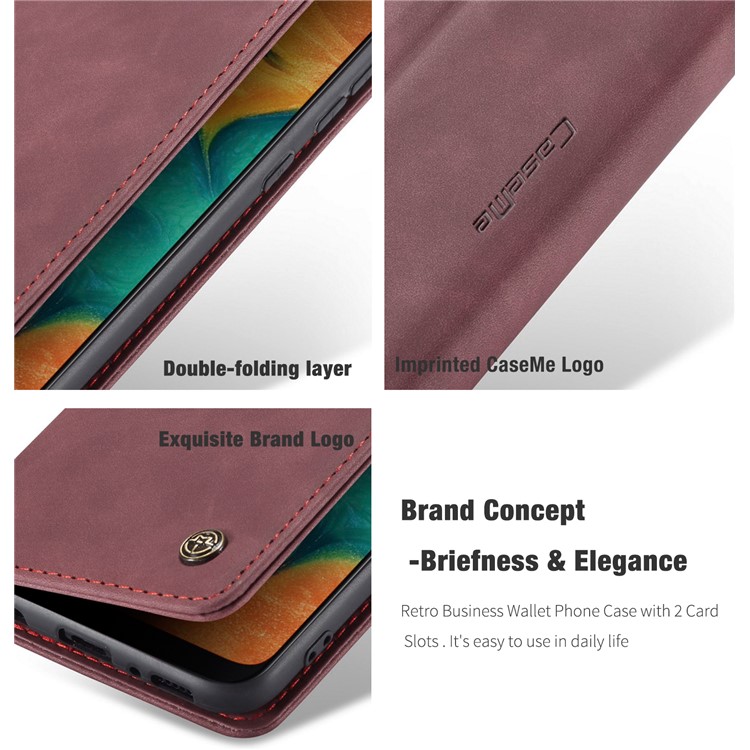 CASEME 013 Series Auto-absorbed Leather Wallet Protective Case for Samsung Galaxy M30/A40s - Wine Red-5
