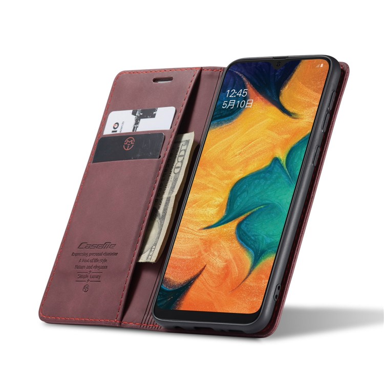 CASEME 013 Series Auto-absorbed Leather Wallet Protective Case for Samsung Galaxy M30/A40s - Wine Red-8