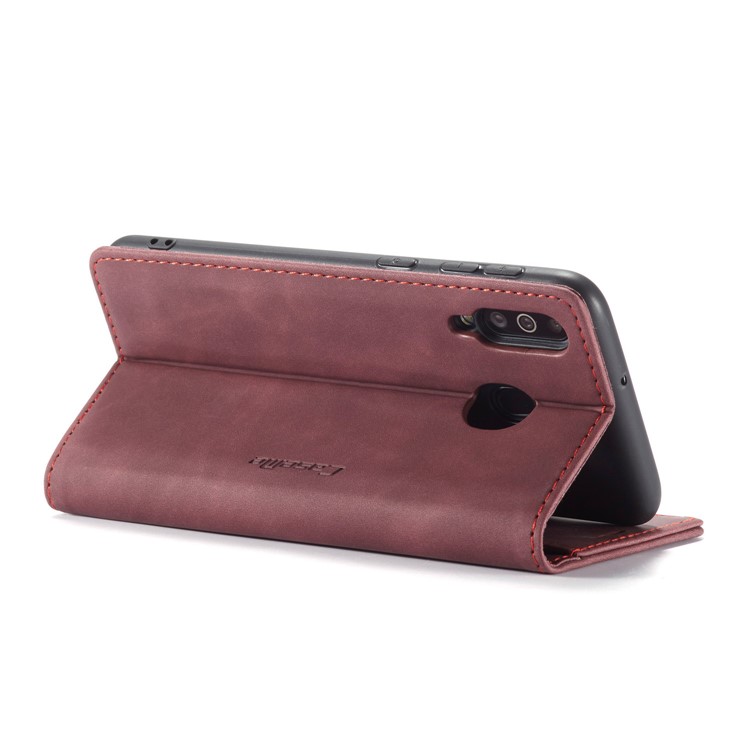 CASEME 013 Series Auto-absorbed Leather Wallet Protective Case for Samsung Galaxy M30/A40s - Wine Red-9