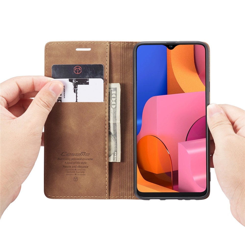 Caseme 013 Serie Auto-absorbiertes Lederbrieftasche Mit Ständer Für Samsung Galaxy A20s - Braun