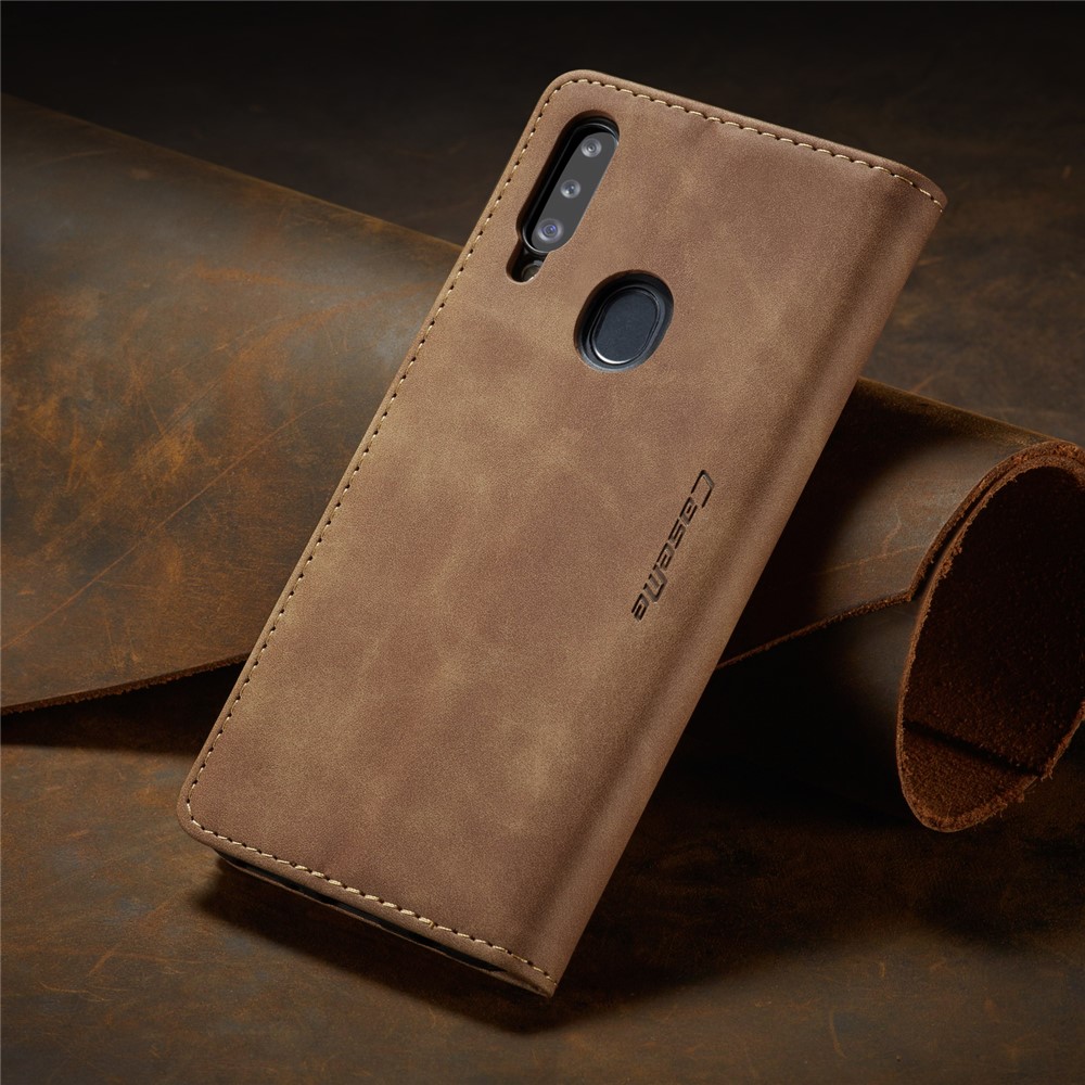 Serie Caseme 013 Case de Billetera de Cuero Absorbido Automáticamente Con Soporte Para Samsung Galaxy A20s - Marrón