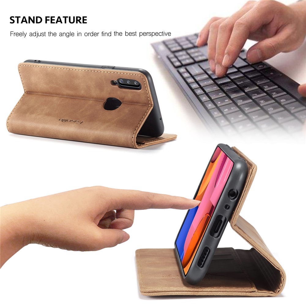 Caja De Cuero De Auto-absorción 013 CASEME Serie Con Soporte Para Samsung Galaxy A20S - Marrón-2