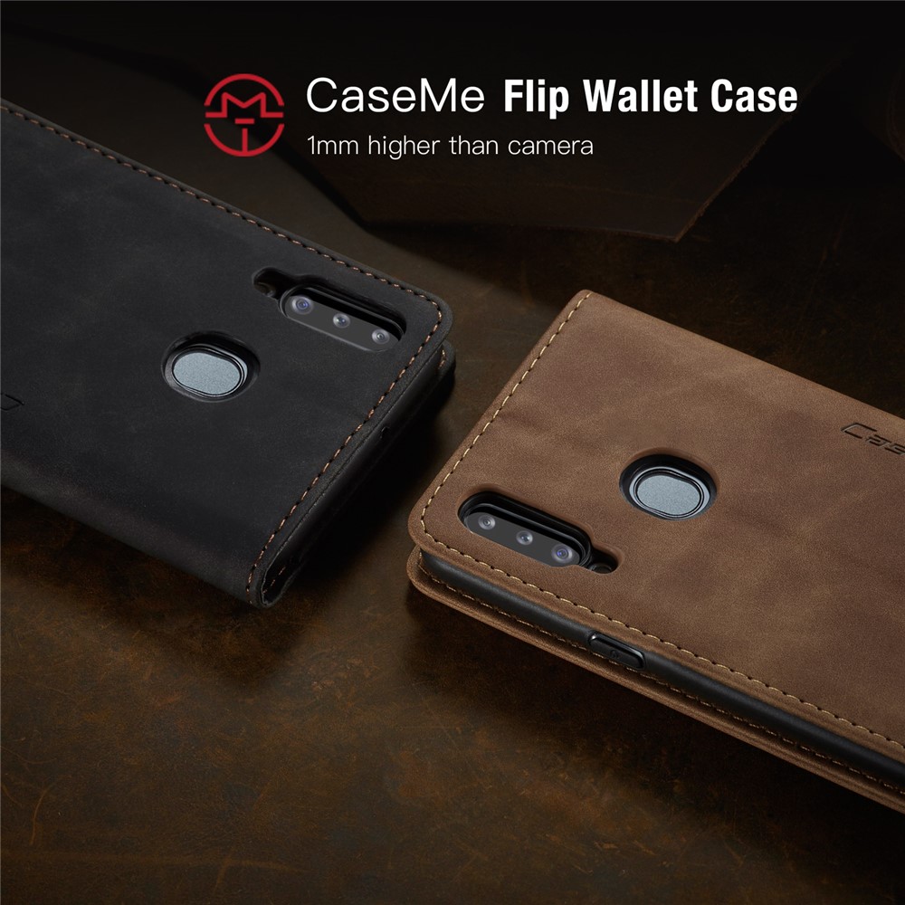 Serie Caseme 013 Case de Billetera de Cuero Absorbido Automáticamente Con Soporte Para Samsung Galaxy A20s - Marrón