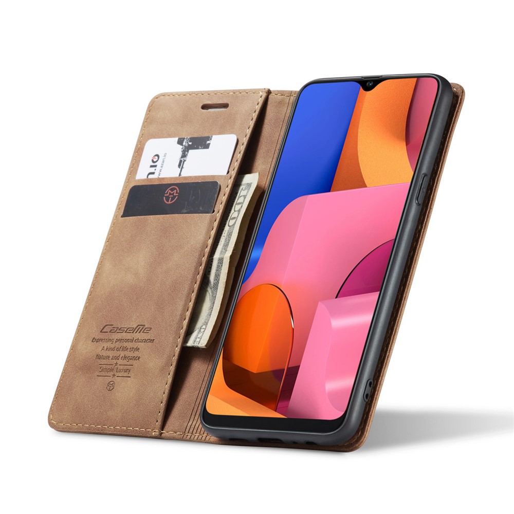 Serie Caseme 013 Case de Billetera de Cuero Absorbido Automáticamente Con Soporte Para Samsung Galaxy A20s - Marrón