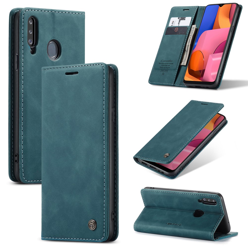 Caja De Cuero De Auto-absorción 013 CASEME Serie Con Soporte Para Samsung Galaxy A20S - Azul-1