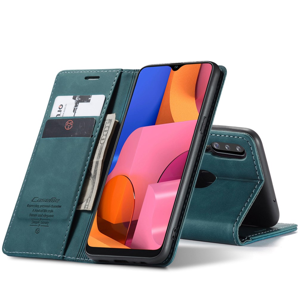 CASEME 013 Series Auto-absorbed Leather Wallet Case with Stand for Samsung Galaxy A20s - Blue-15