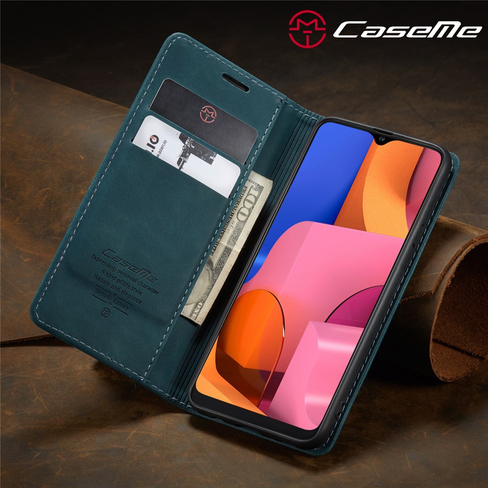 CASEME 013 Series Auto-absorbed Leather Wallet Case with Stand for Samsung Galaxy A20s - Blue-18