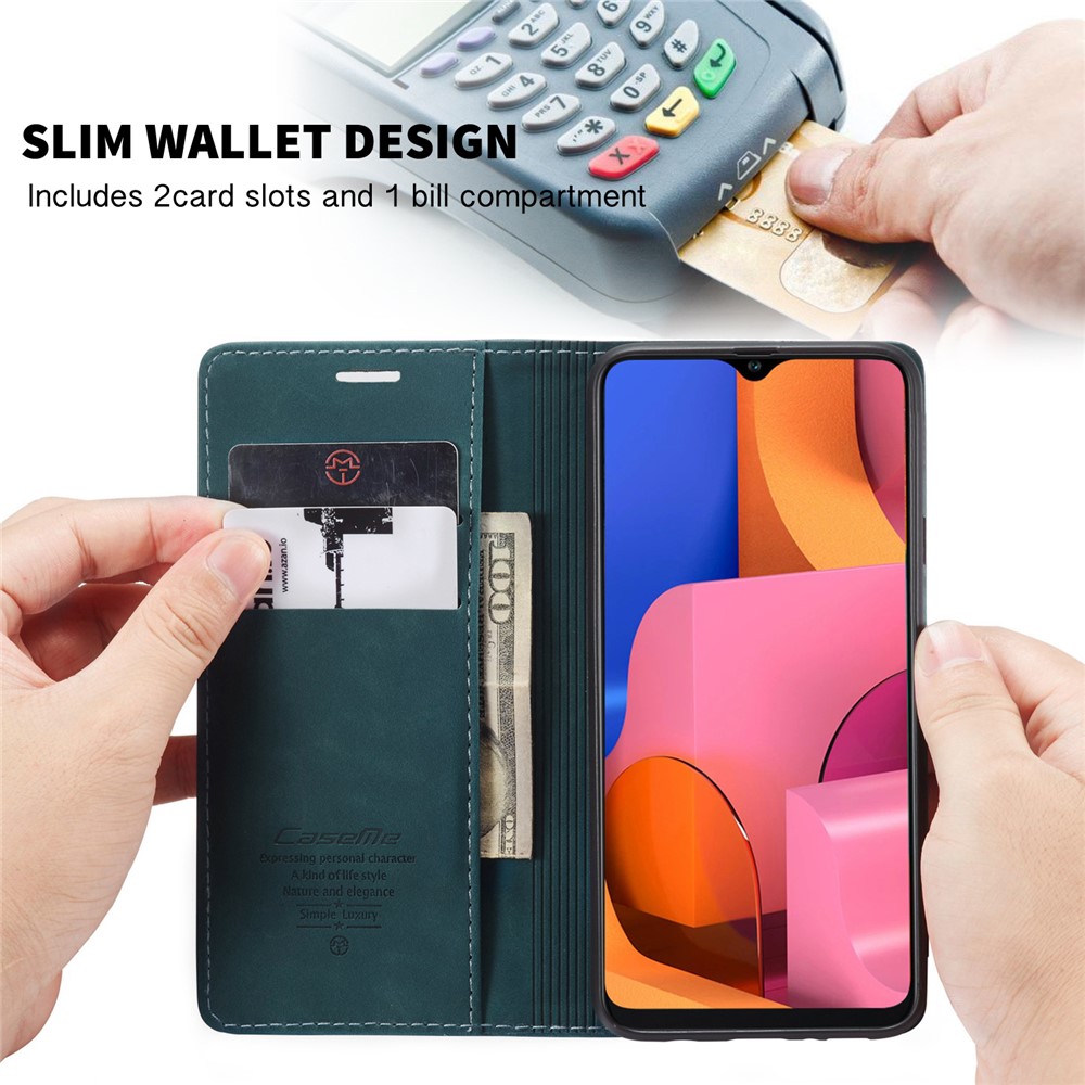 Caja De Cuero De Auto-absorción 013 CASEME Serie Con Soporte Para Samsung Galaxy A20S - Azul-4