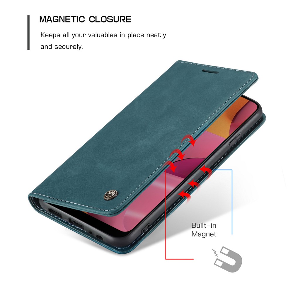 CASEME 013 Series Auto-absorbed Leather Wallet Case with Stand for Samsung Galaxy A20s - Blue-5