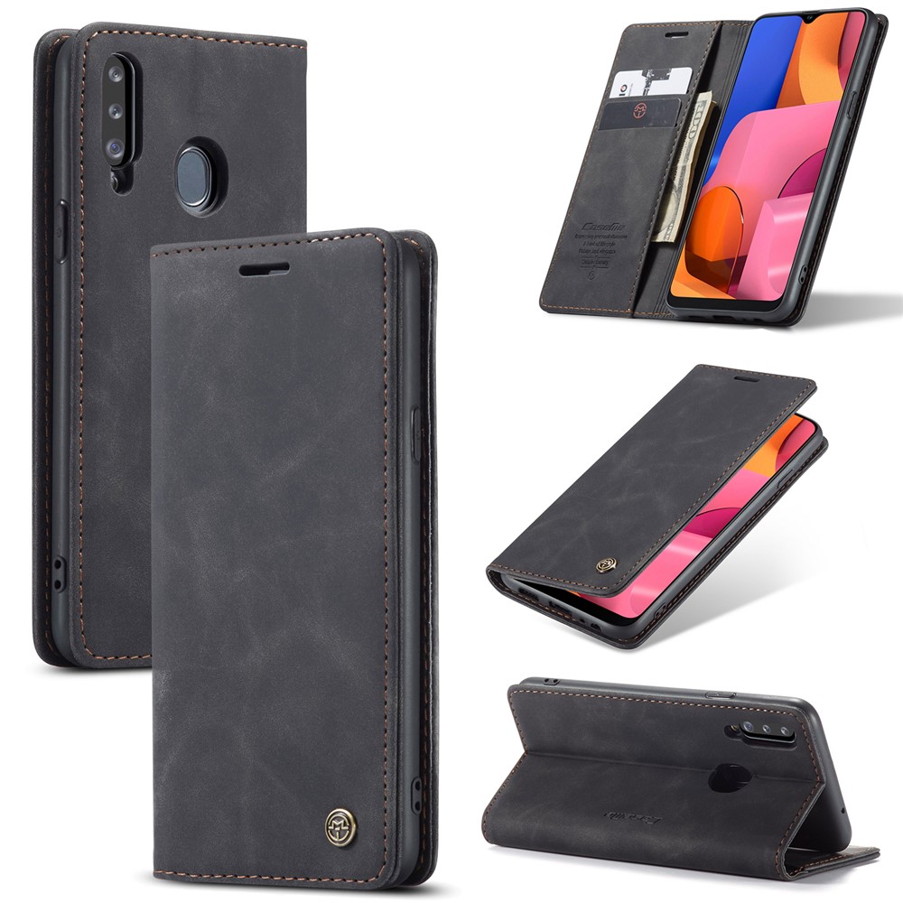 Caja De Cuero De Auto-absorción 013 CASEME Serie Con Soporte Para Samsung Galaxy A20S - Negro-1