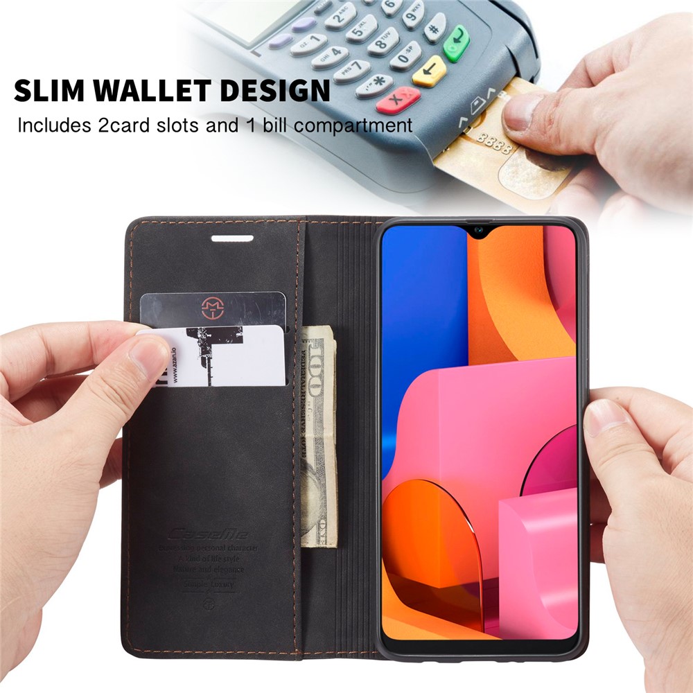 Caja De Cuero De Auto-absorción 013 CASEME Serie Con Soporte Para Samsung Galaxy A20S - Negro-3