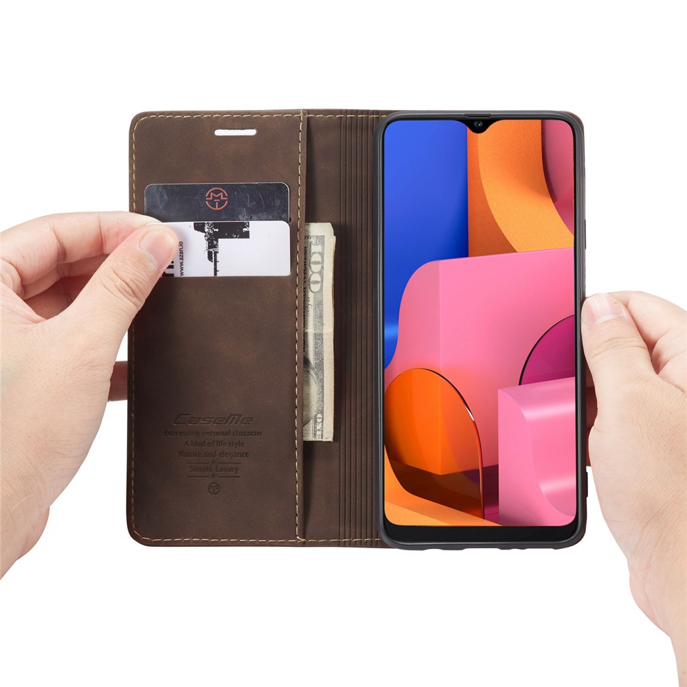 Caseme 013 Serie Auto-absorbiertes Lederbrieftasche Mit Ständer Für Samsung Galaxy A20s - Kaffee