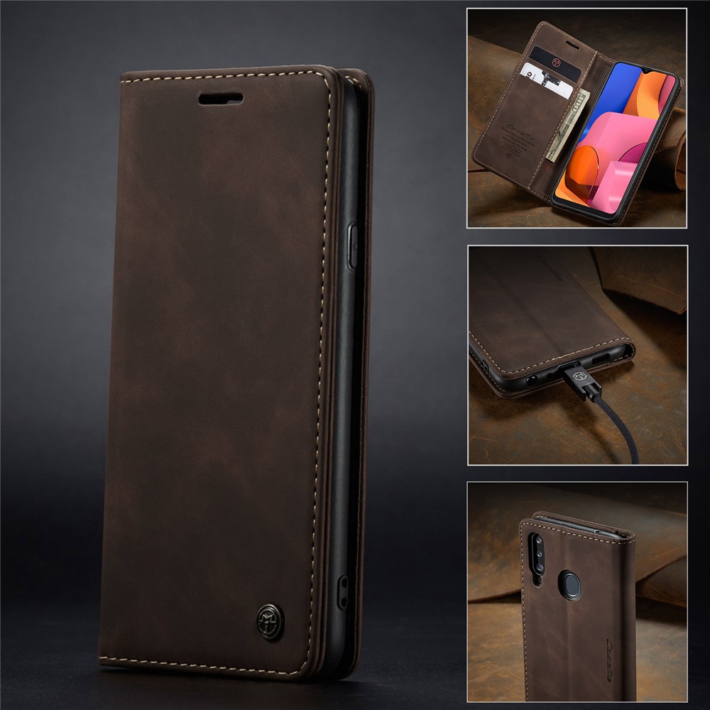 Caseme 013 Série Auto-absorbed le Cuir Portefeuille Avec Support Pour Samsung Galaxy A20s - Café-15