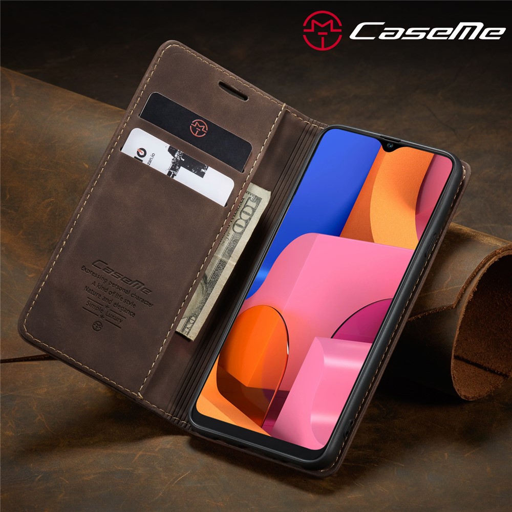 CASEME Caso Portafogli In Pelle Di Auto-assorbimento Della Serie 013 Con Supporto Per Samsung Galaxy A20s - Caffè-18