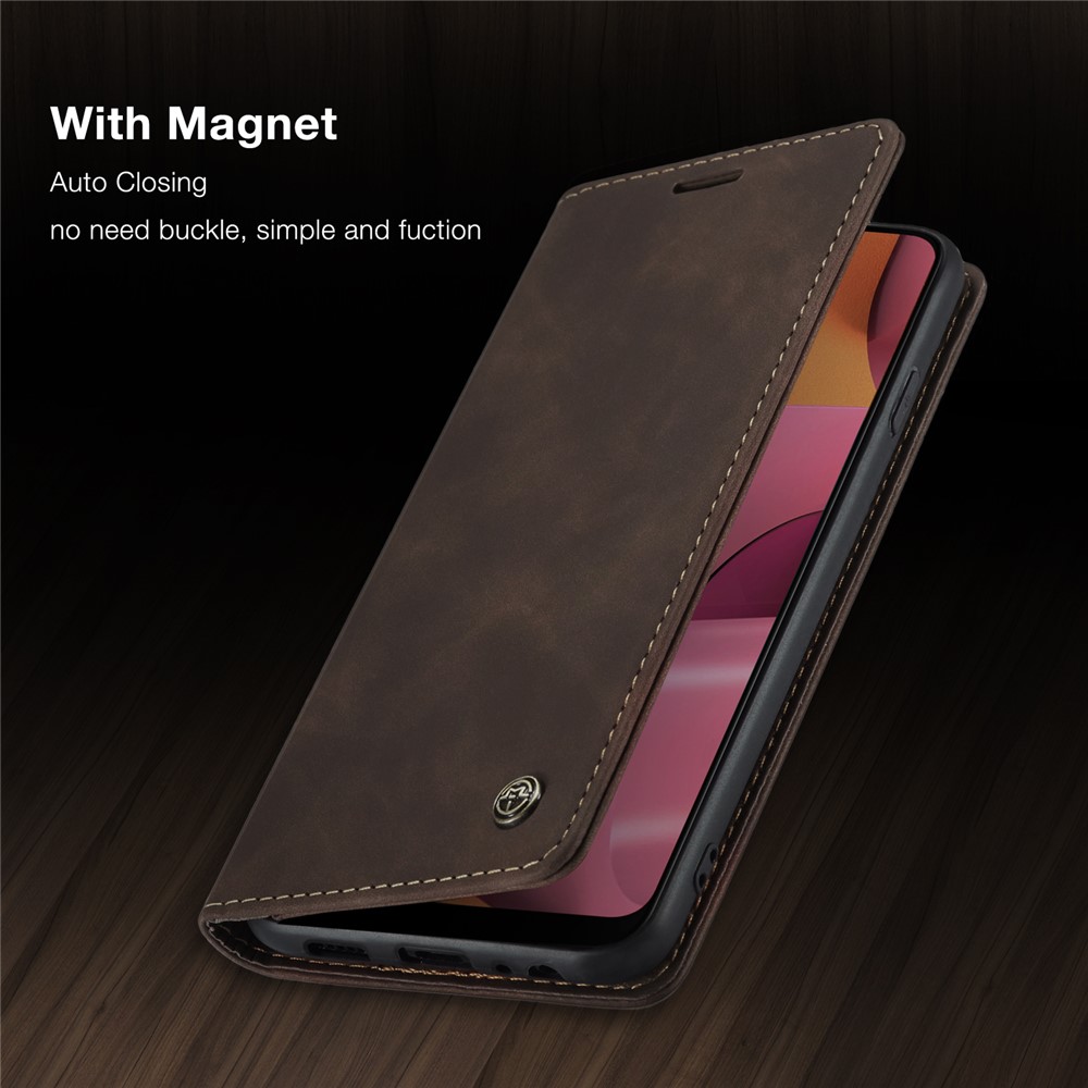 CASEME Caso Portafogli In Pelle Di Auto-assorbimento Della Serie 013 Con Supporto Per Samsung Galaxy A20s - Caffè-24