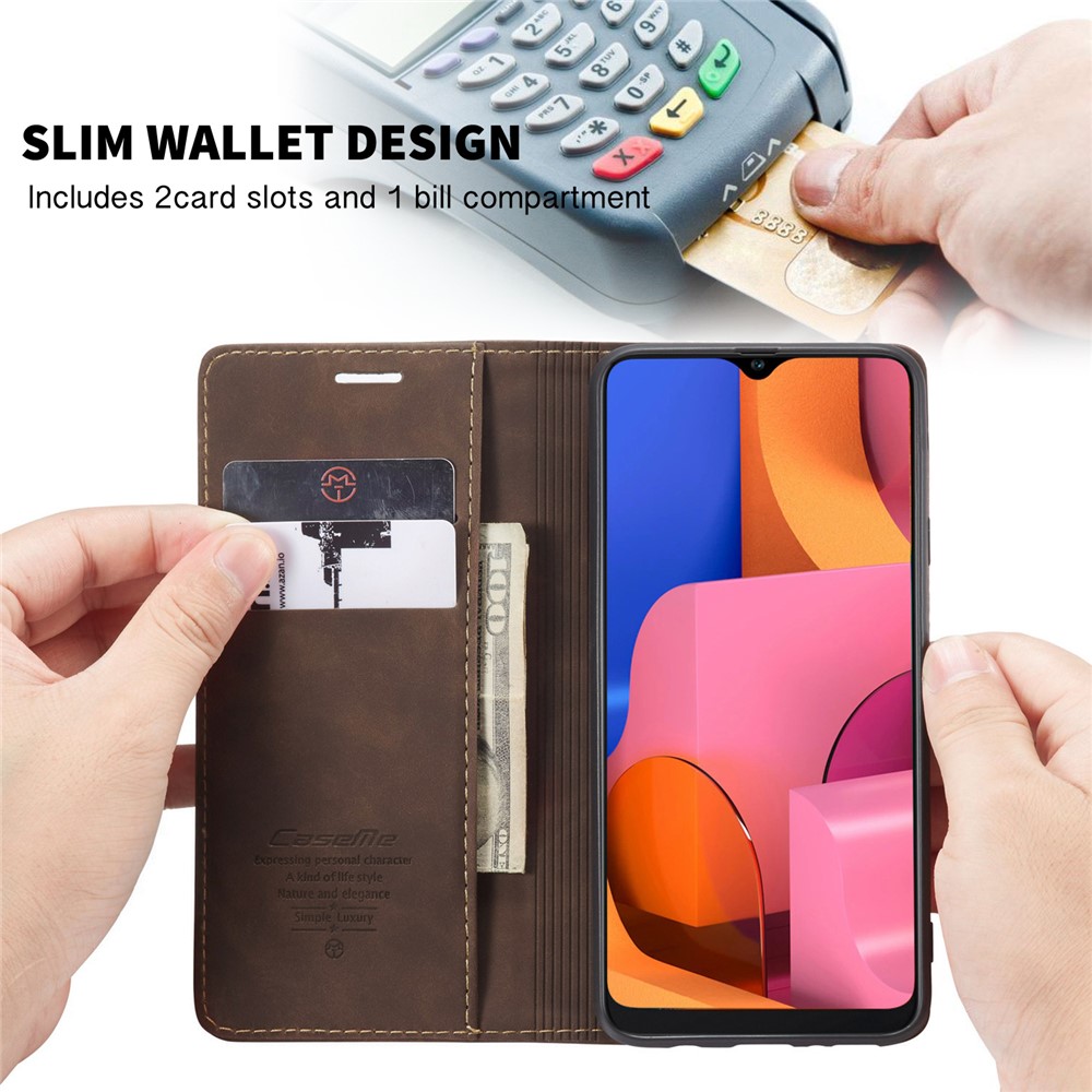 CASEME Caso Portafogli In Pelle Di Auto-assorbimento Della Serie 013 Con Supporto Per Samsung Galaxy A20s - Caffè-5