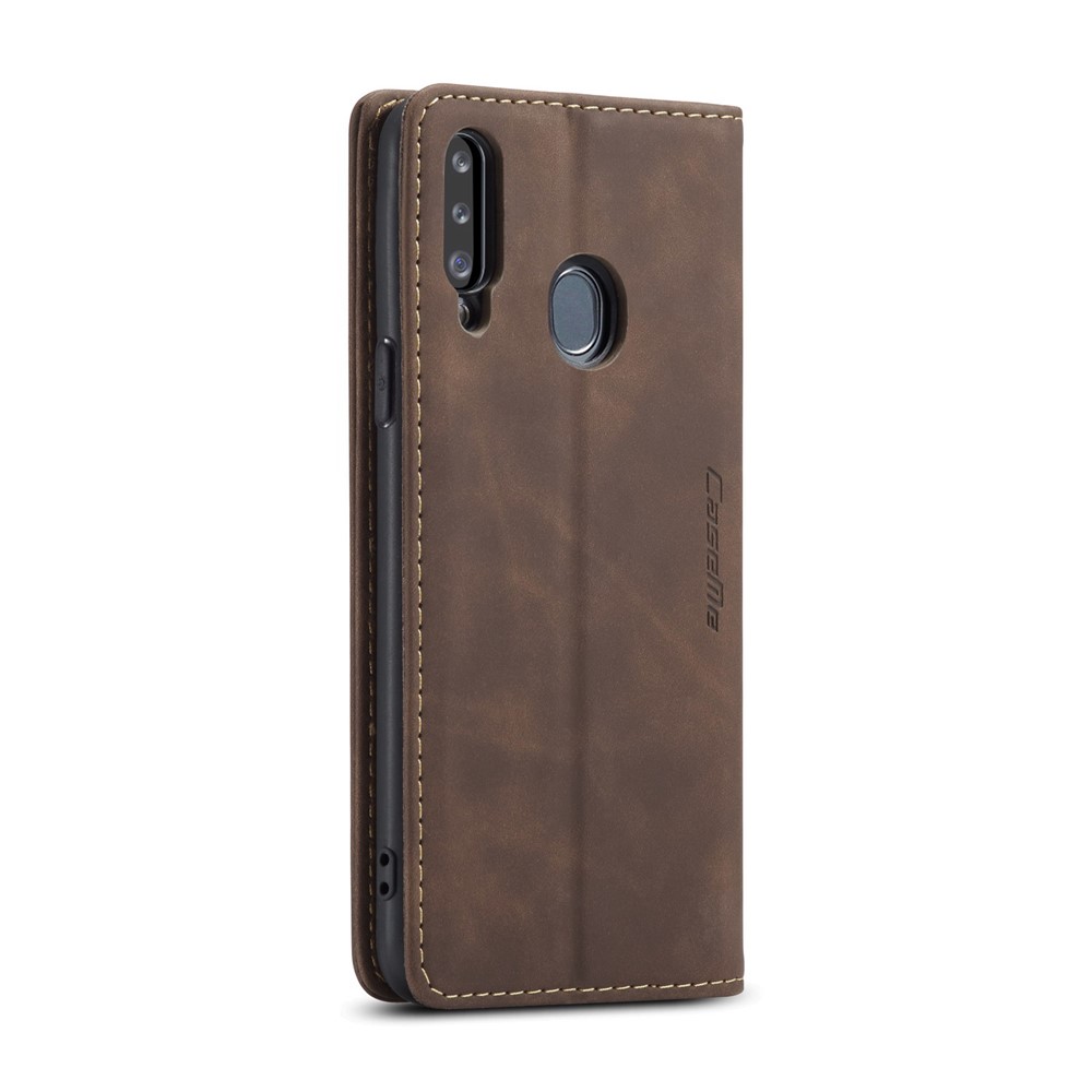 Caseme 013 Série Auto-absorbed le Cuir Portefeuille Avec Support Pour Samsung Galaxy A20s - Café-7