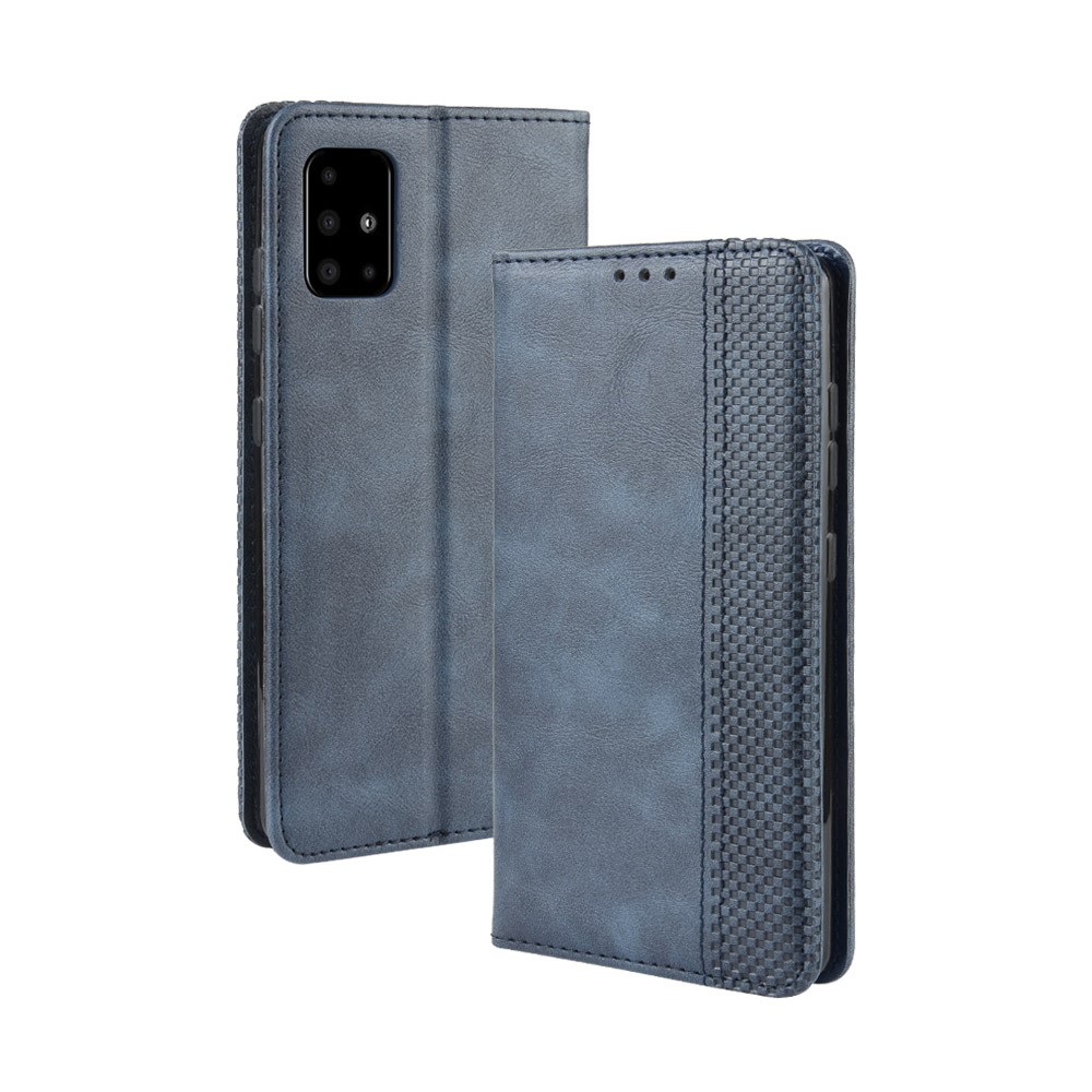 Carcaça De Telefone Celular De Couro Elegante Retro Para Samsung Galaxy A51 - Azul-2