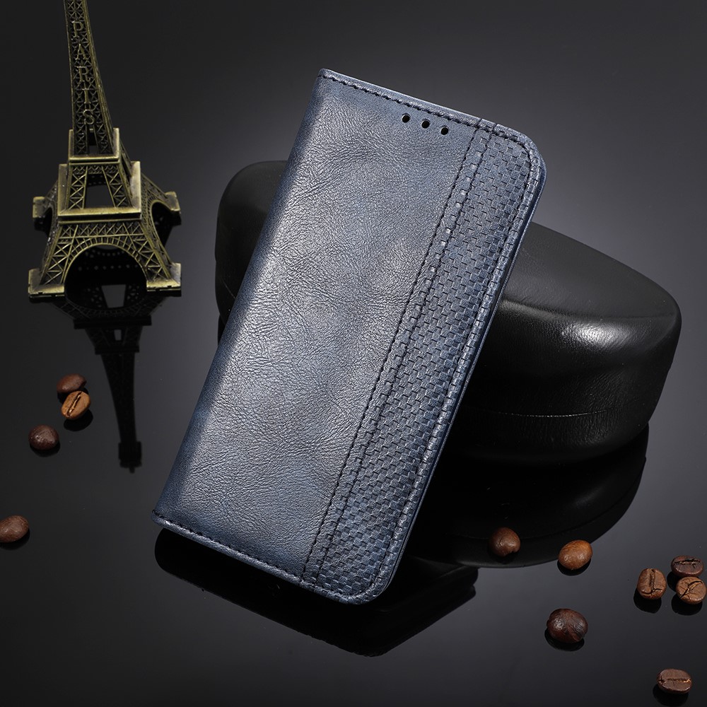 Carcaça De Telefone Celular De Couro Elegante Retro Para Samsung Galaxy A51 - Azul-9