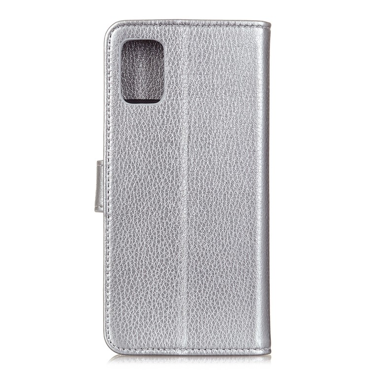 Litchi Grain Wallet Stand Leather Phone Shell for Samsung Galaxy S20 Plus - Silver-3