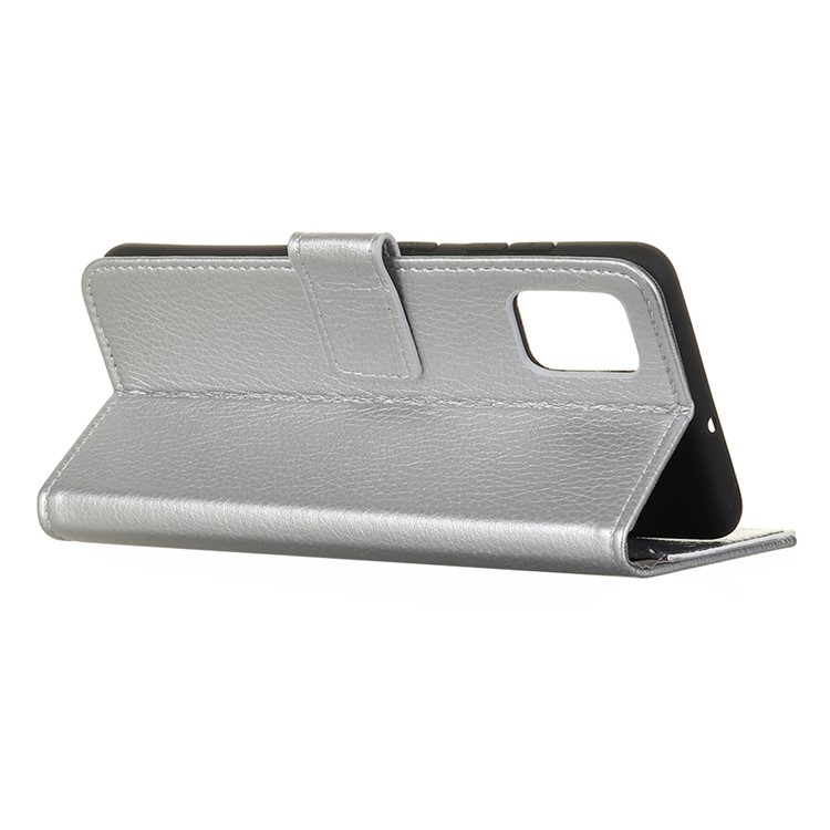 Litchi Grain Wallet Stand Leather Phone Shell for Samsung Galaxy S20 Plus - Silver-4