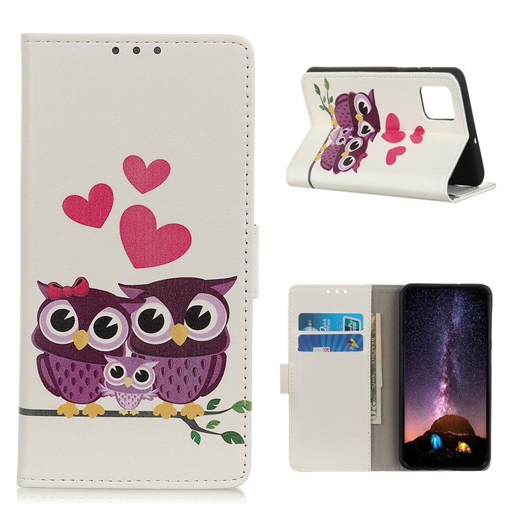 Pattern Printing Leather Wallet Case for Samsung Galaxy S20 Plus - Owls and Hearts-1
