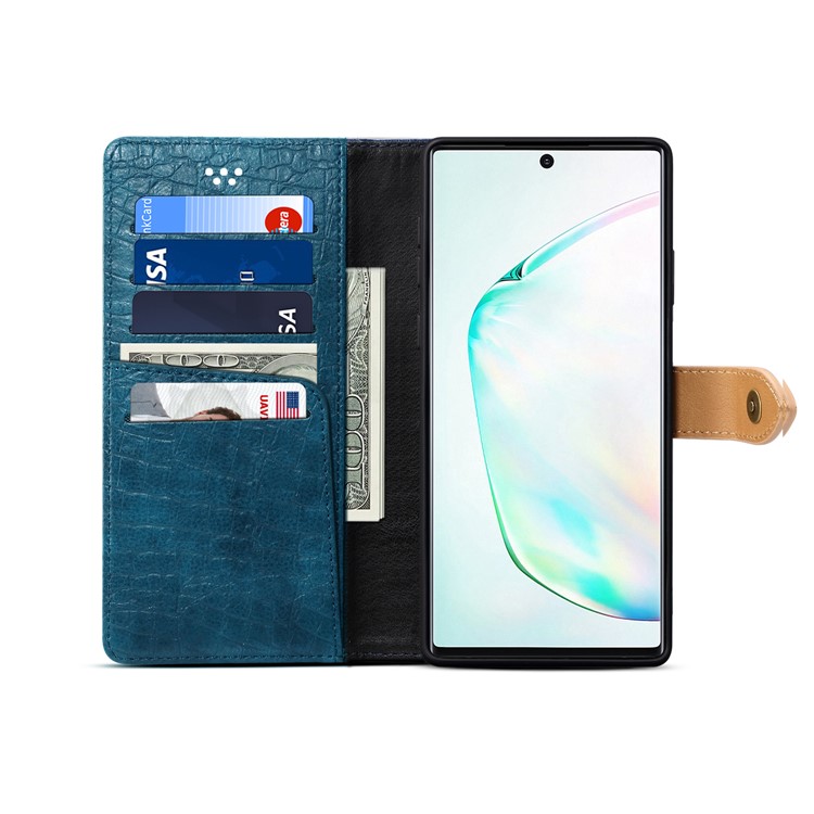 Crocodile Texture PU Leather Shell with Strap for Samsung Galaxy Note 10/Note 10 5G - Cyan-4