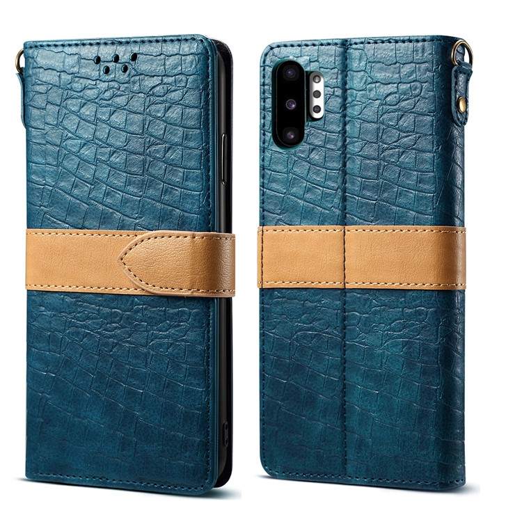 Crocodile Surface Splicing PU Leather Wallet Case for Samsung Galaxy Note 10 Plus 5G / Note 10 Plus - Cyan-1