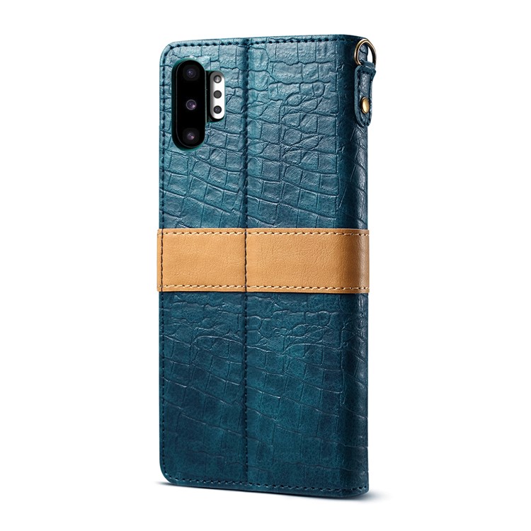 Crocodile Surface Splicing PU Leather Wallet Case for Samsung Galaxy Note 10 Plus 5G / Note 10 Plus - Cyan-3