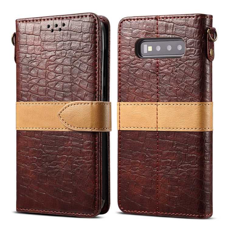 Crocodile Surface PU Leather Wallet Case for Samsung Galaxy S10 - Brown-1