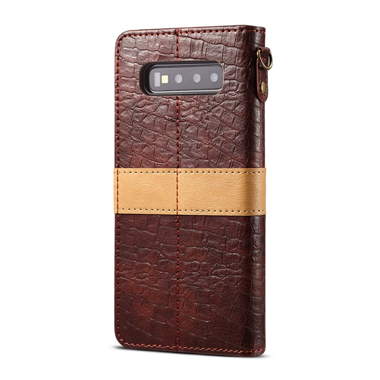Crocodile Surface PU Leather Wallet Case for Samsung Galaxy S10 - Brown-3