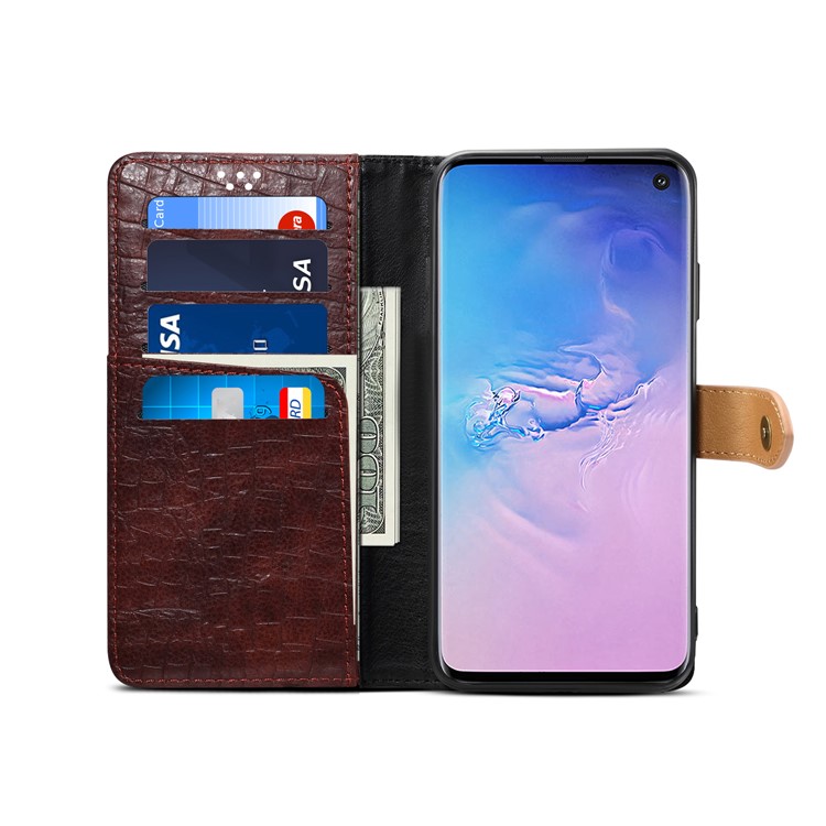 Crocodile Surface PU Leather Wallet Case for Samsung Galaxy S10 - Brown-4