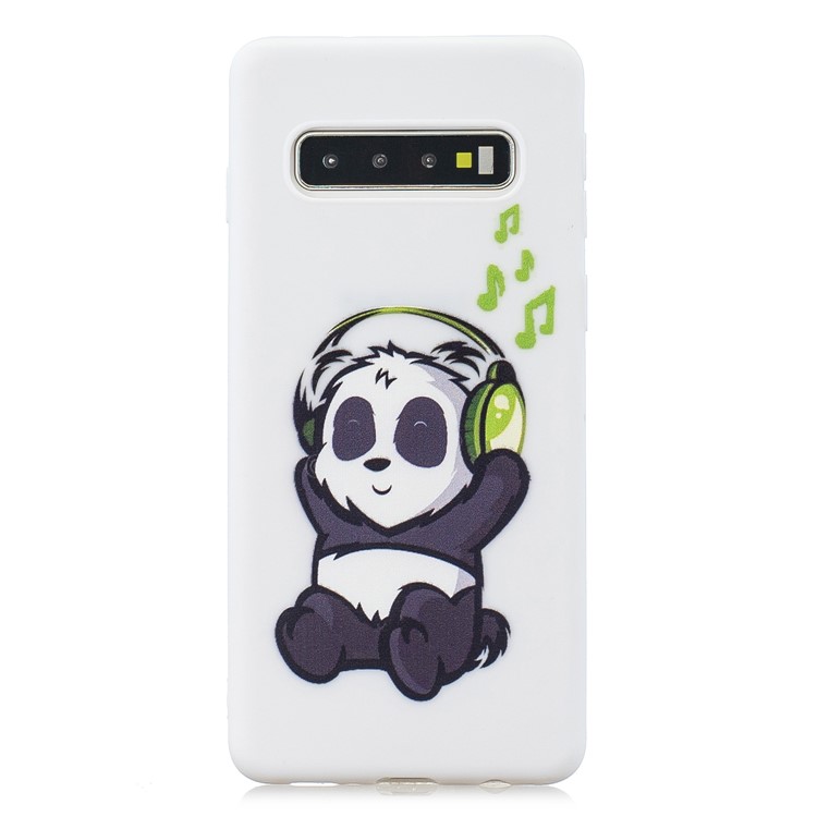 Candy Color TPU Printing Case+Silicone Strap for Samsung Galaxy S10 Plus - White/Panda Listening Music-2