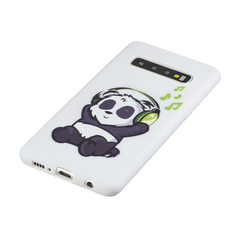 Candy Color TPU Printing Case+Silicone Strap for Samsung Galaxy S10 Plus - White/Panda Listening Music-3