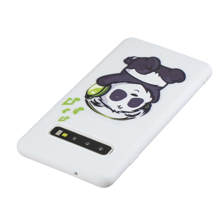 Candy Color TPU Printing Case+Silicone Strap for Samsung Galaxy S10 Plus - White/Panda Listening Music-4