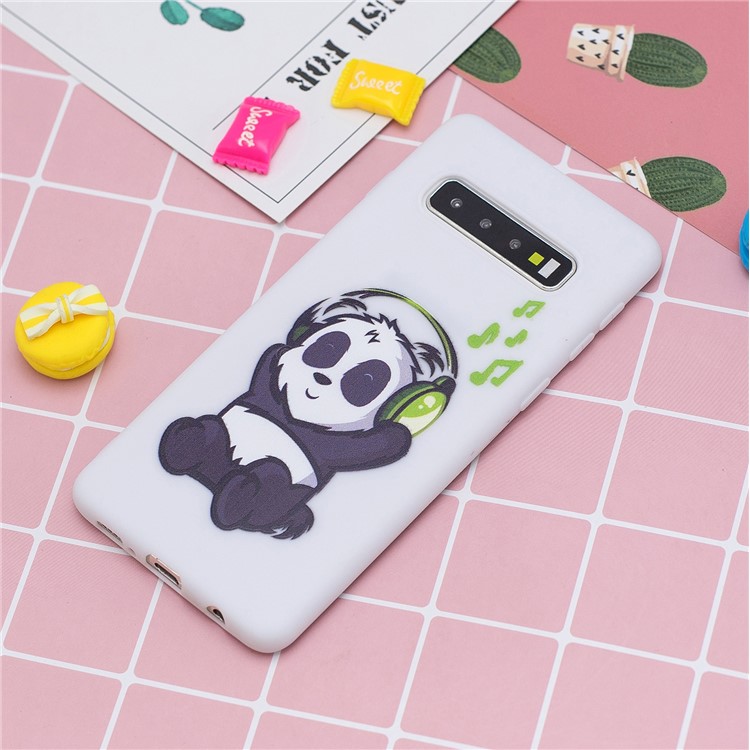 Candy Color TPU Printing Case+Silicone Strap for Samsung Galaxy S10 Plus - White/Panda Listening Music-6