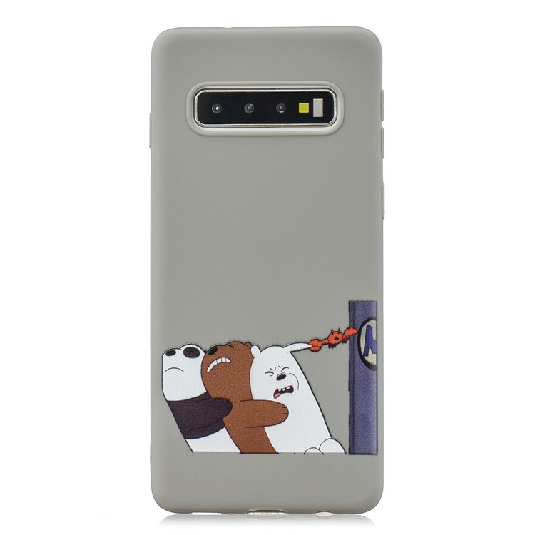 Stylish Candy Color TPU Printing Case+Silicone Strap for Samsung Galaxy S10 - Grey/Three Bears-2