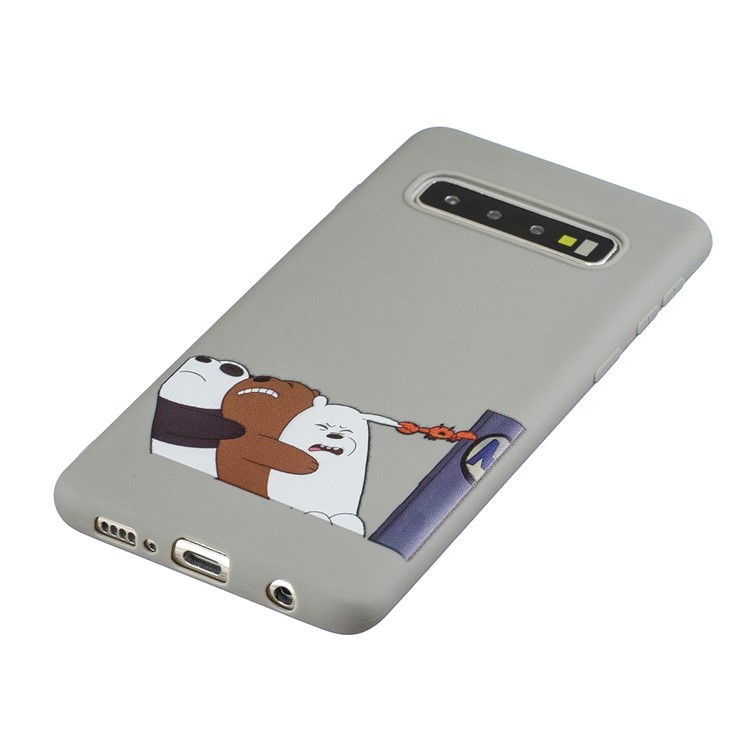 Stylish Candy Color TPU Printing Case+Silicone Strap for Samsung Galaxy S10 - Grey/Three Bears-3