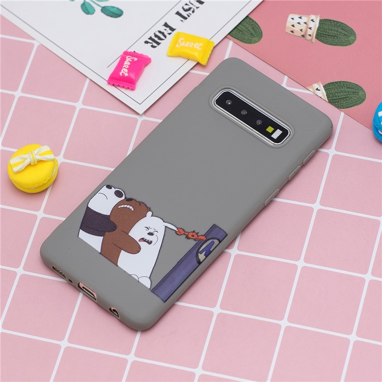 Stylish Candy Color TPU Printing Case+Silicone Strap for Samsung Galaxy S10 - Grey/Three Bears-6