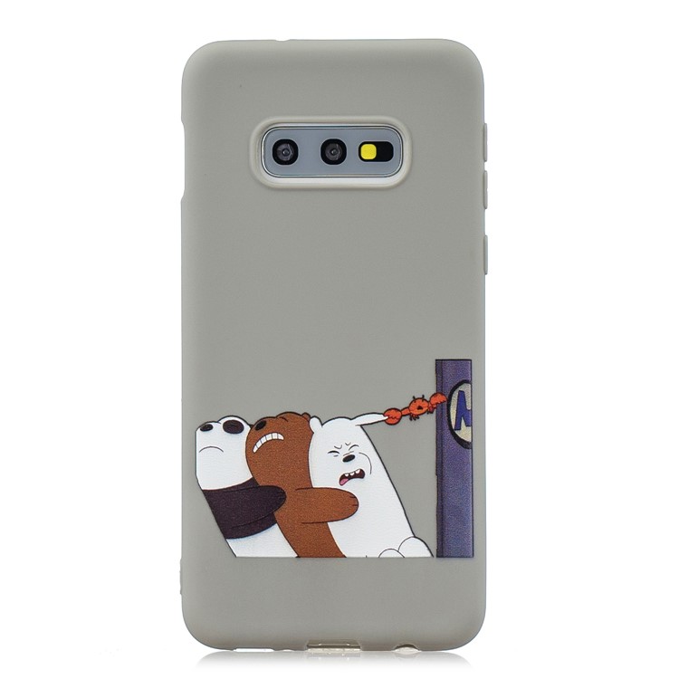 For Samsung Galaxy S10e Candy Color TPU Printing Case+Silicone Strap - Grey/Three Bears-2