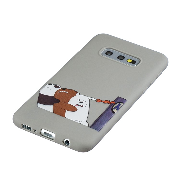 For Samsung Galaxy S10e Candy Color TPU Printing Case+Silicone Strap - Grey/Three Bears-3