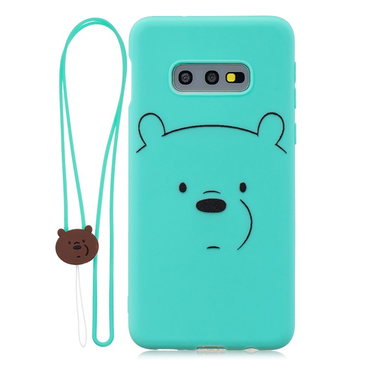 

Для Samsung Galaxy S10e Конфеты Цвета TPU Печать + Силиконового Ремешка - Голубой / Медведь, Galaxy S10e