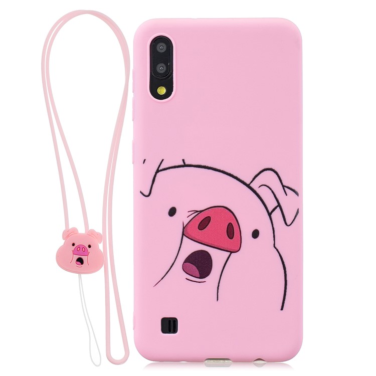For Samsung Galaxy A10 Pattern Printing TPU Phone Case with Silicone Strap - Pink-1