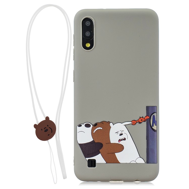 For Samsung Galaxy A10 Pattern Printing TPU Phone Case with Silicone Strap - Grey-1