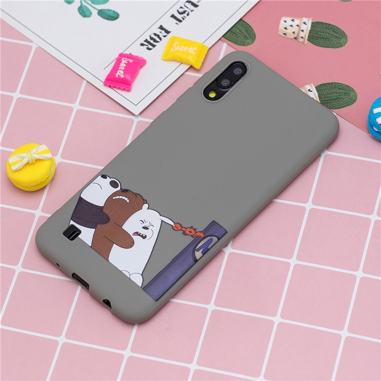 For Samsung Galaxy A10 Pattern Printing TPU Phone Case with Silicone Strap - Grey-6
