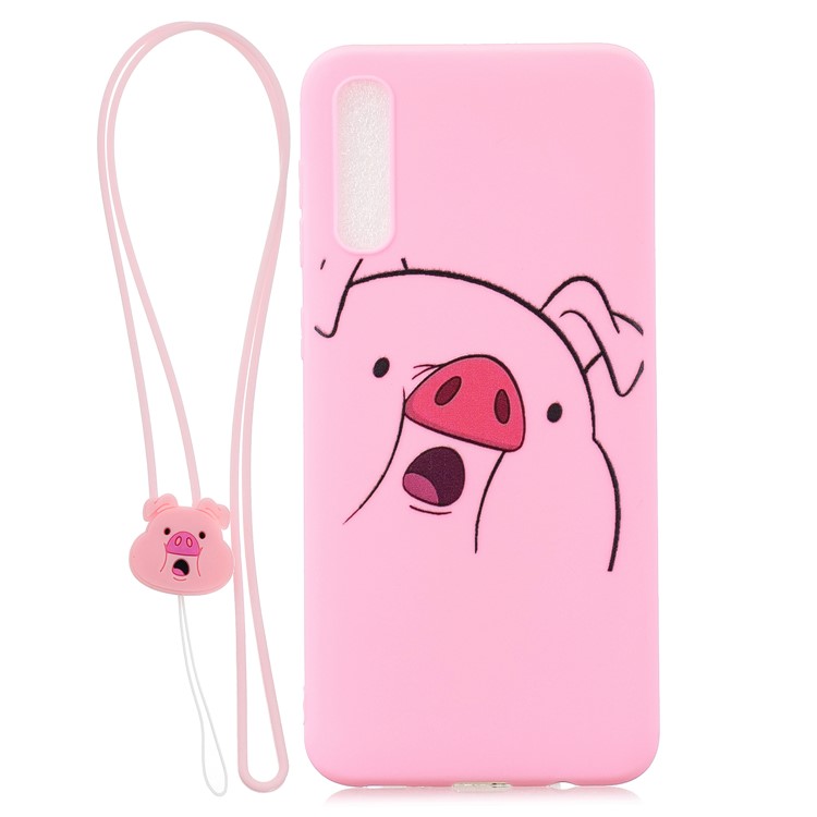

Simple Candy Color TPU Printing Case+Silicone Strap for Samsung Galaxy A70/A70s - Pink/Pig, Galaxy A70