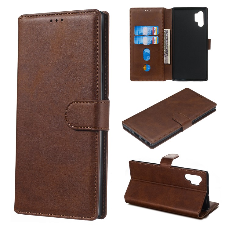 Classic Wallet Leather Stand Phone Shell for Samsung Galaxy Note 10 Plus 5G/Note 10 Plus - Brown
