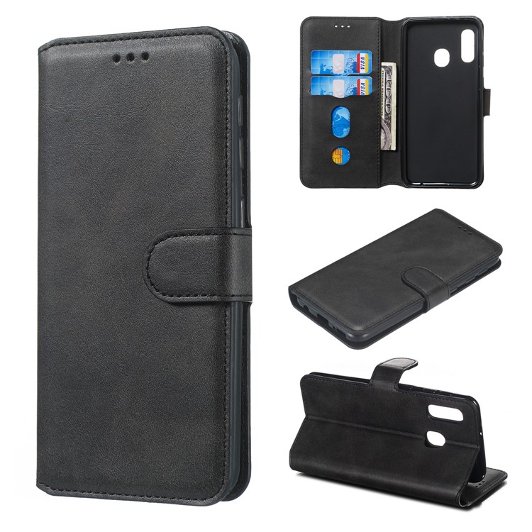 Classic Wallet Leather Stand Phone Protective Cover for Samsung Galaxy A40 - Black