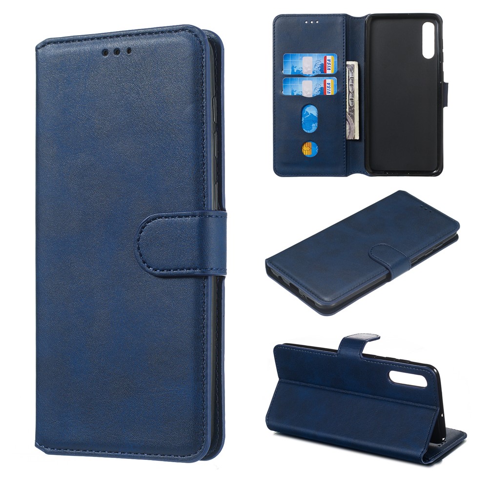 Classic Wallet Leather Stand Mobile Phone Casing for Samsung Galaxy A70/A70s - Blue